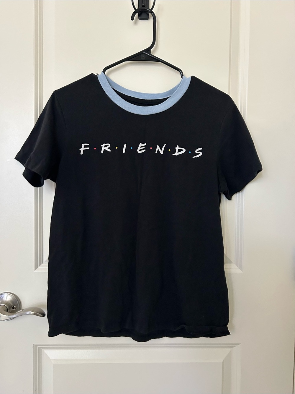 Love Tribe Friends Black Tee with Light Blue Ringer